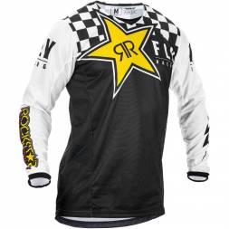 Футболка для мотокросса FLY RACING KINETIC ROCKSTAR черная/белая/жёлтая (2020)    S
