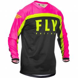Футболка для мотокросса FLY RACING F-16 розовая/чёрная/Hi-Vis жёлтая (2020)    S
