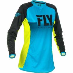 Футболка для мотокросса женская FLY RACING WOMEN'S LITE голубая/Hi-Vis желтая (2019)  L